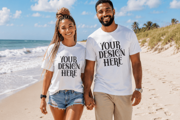 Download Bella Canvas 3001 Beach Couple Mockup - Canvas Collection