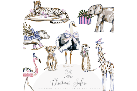 Download Watercolor Christmas Safari Clipart Set - Safari clipart Collection