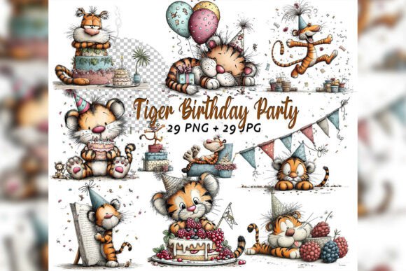 Download Whimsical Tiger Birthday Safari Clipart - Safari clipart Collection