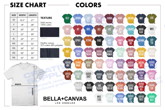 Download Bella Canvas 3001 Color Chart Size Chart - Premium Bundle
